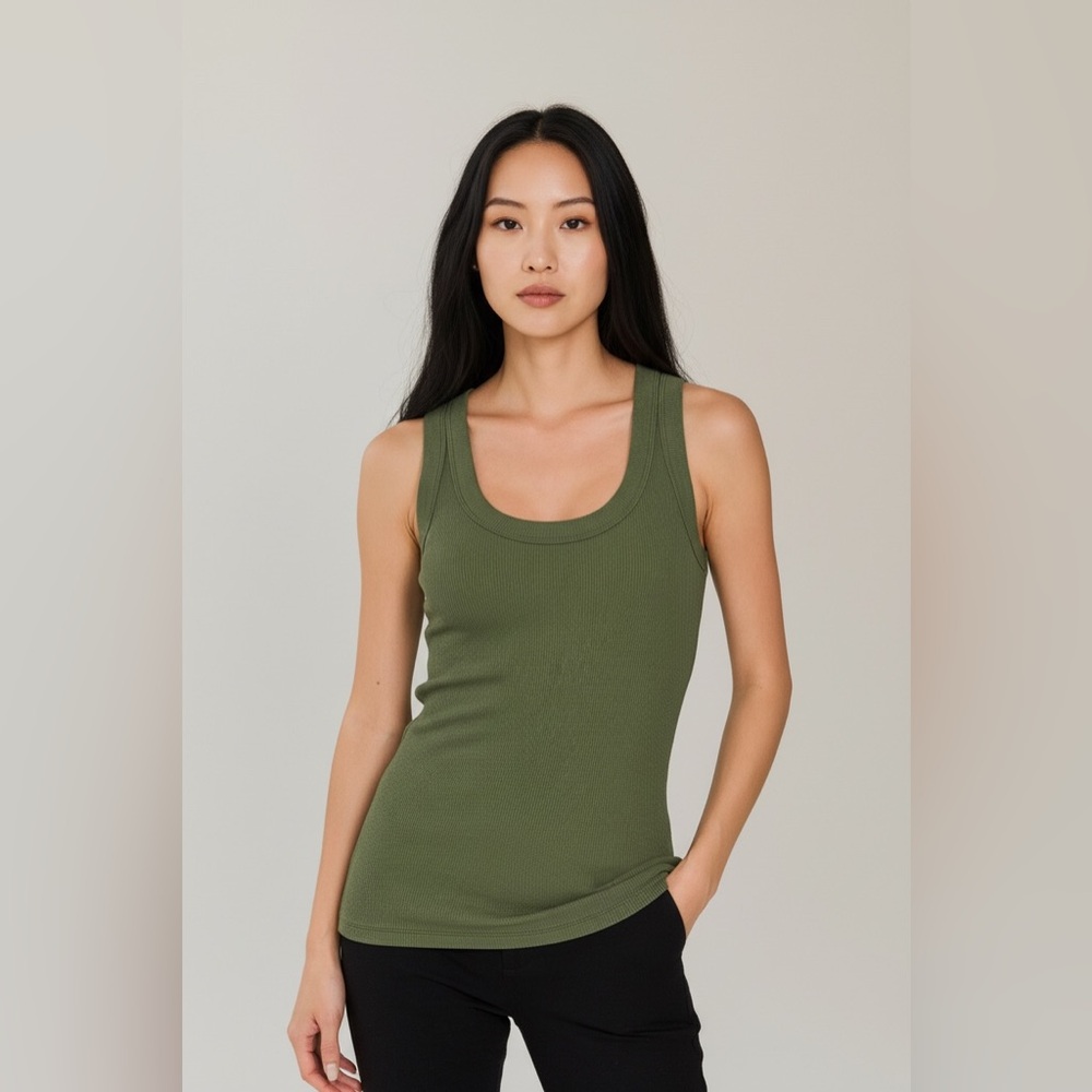 Zenana Olive Green Ribbed Scoop Neck Tank Top